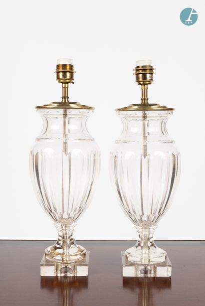 null 
From a prestigious Parisian Palace 


Pair of glass lamp bases in the shape...