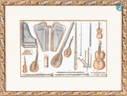 En provenance d'un prestigieux Palace parisien 
Lot de trois pièces encadrées « Instruments...