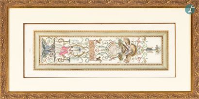 null 
From a prestigious Parisian Palace 


Set of three framed pieces including...