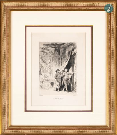 null 
From a prestigious Parisian Palace 


Set of three framed pieces, two reproductions...