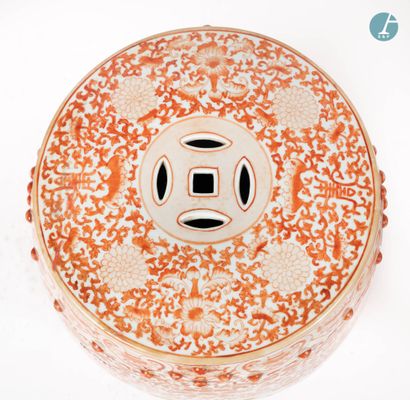 null 
From a prestigious Parisian Palace 
﻿﻿﻿
Pair of ochre and white enamelled ceramic...