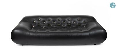En provenance de l'ancien Hôtel W Paris-Opéra Three seater sofa in black leatherette,...