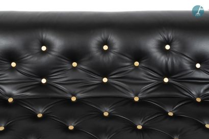 En provenance de l'ancien Hôtel W Paris-Opéra Three seater sofa in black leatherette,...