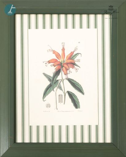 null 
Lot of fourteen framed pieces on the theme of flowers and a mirror. 


The...