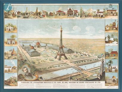 null 
Lot de trois pièces encadrées, panorama de l'Exposition Universelle de Paris...