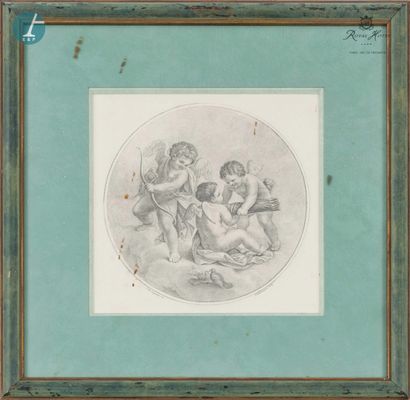 null Lot de six pièces encadrées, reproductions de gravures "Elégantes et Putti"...