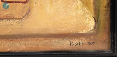 null 
Robert YONG , lot de deux huiles sur toile "Composition à la calligraphie",...