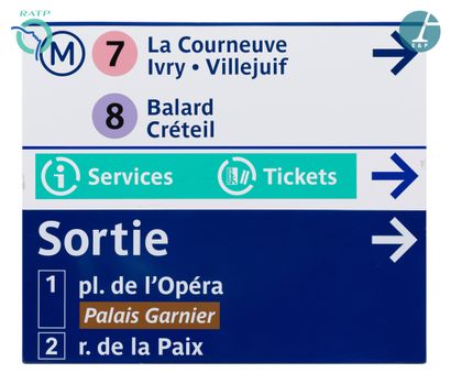 null Set of 3 nameplates, enamelled iron, indicating :

1) Metro 7 - 8, services...
