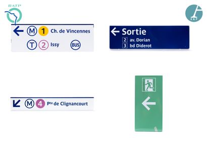 null Set of 4 nameplates, enamelled iron, indicating :

1) Metro 4 Porte de Clignancourt...