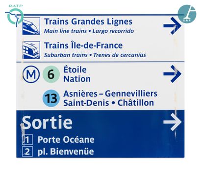 null Lot de 5 plaques signalétiques, fer émaillé, indiquant :

1) Trains Grandes...