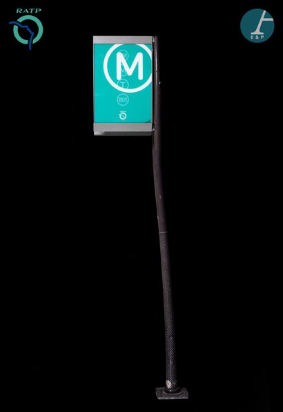  Backlit metal Totem pole - Metro Line 14, composed of a taupe painted metal pole,...