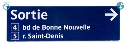 null Lot de 5 plaques signalétiques, fer émaillé, indiquant :

1) Sortie Bd de Bonne-Nouvelle...