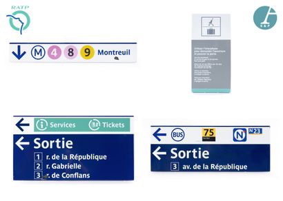 null Lot de 4 plaques signalétiques, fer émaillé, indiquant :

1) Bus 75 et Noctilien...