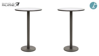 Set of two high tables, metal legs, grey...