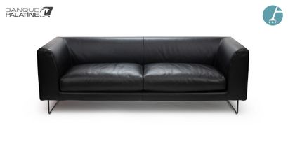 Black leather sofa, metal base, CAPPELINI...