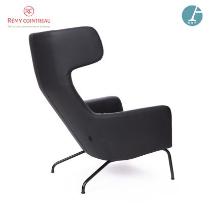 null Armchair with ears with tubular structure in chromed steel lacquered black,...