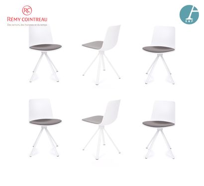 null Set of six chairs in the taste of Eero Saarinen with shell in white lacquered...