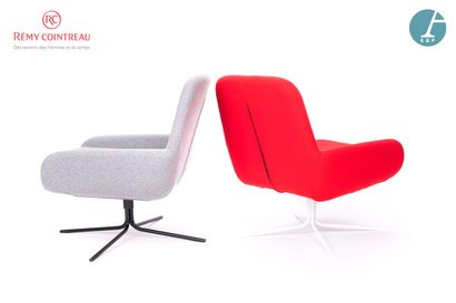 null Set of two straight back armchairs, upholstered in two different colors (red...