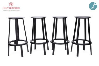 Set of four bar stools in black lacquered...