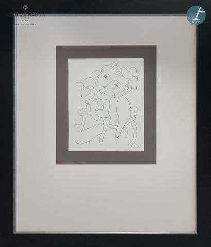 null Henri Matisse, Esquisse de femme accoudée, reproduction, cadre en bois laqué...
