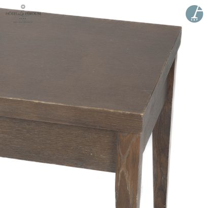 null Petite table basse en bois naturel et placage de chêne teinté, plateau rectangulaire...