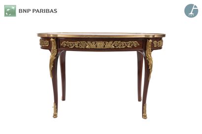 Coffee table in marquetry and gilt bronze,...