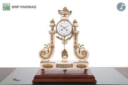 Portico clock in white marble and gilded...