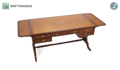 null SOLD BY DESIGNATION
Mahogany desk with flaps and pedestal base with runners...