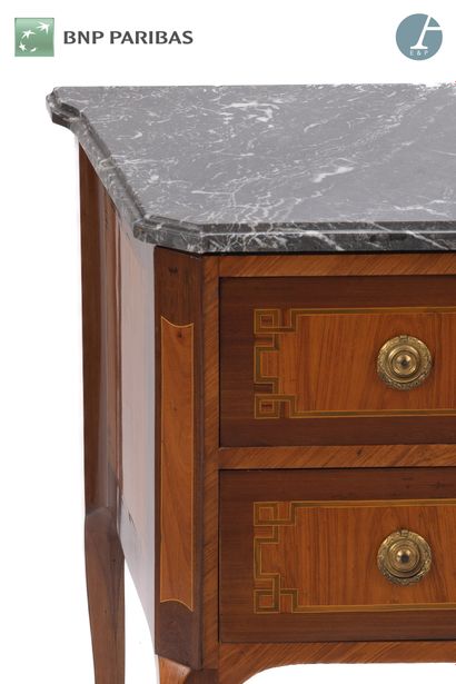 null Rosewood and amaranth chest of drawers opening to two drawers, the top of gray...
