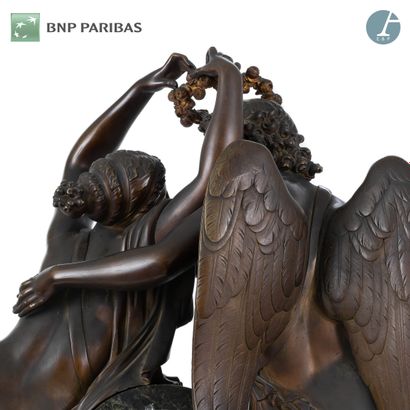 null Pendule monumentale à Vénus couronnant l'Amour, en bronze patiné, bronze doré...