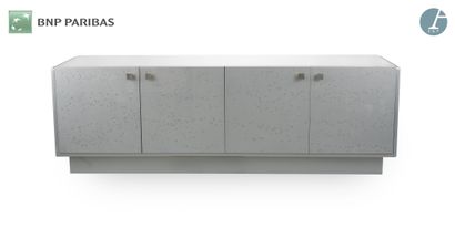 null Low sideboard - storage unit, silver plated wood, opening with four doors in...