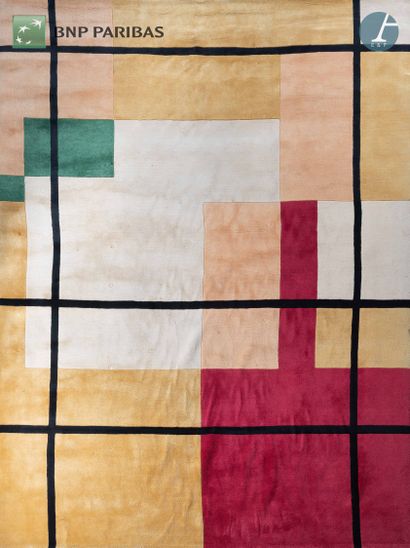 null Maison Serge LESAGE
Tapis en laine à décor géométrique vert, rouge et orange...