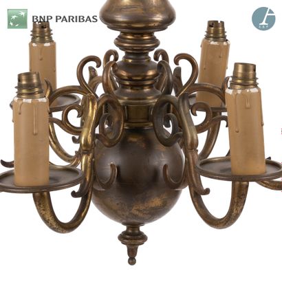 null Dutch brass chandelier with six arms of lights
Height of the chandelier with...