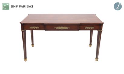 Flat desk in molded and carved mahogany,...