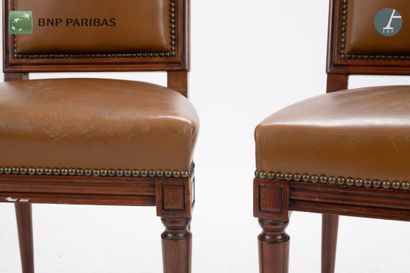 null Pair of chairs, brown leather upholstery
Louis XVI style
Condition of use

H...