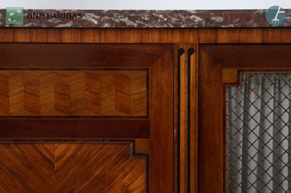 null Low piece of furniture in natural wood and veneer decorated with
Marquetry of...