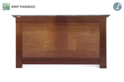 null Mahogany veneer and natural wood wall console, the rectangular top resting on...