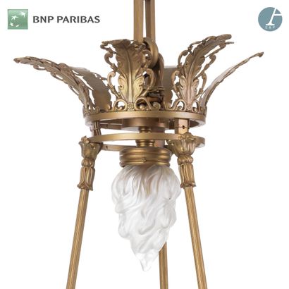 null Chandelier in chased and gilded bronze, with six arms of lights, decorated with...