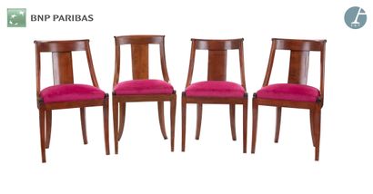 Suite of four cabriolet chairs in molded...