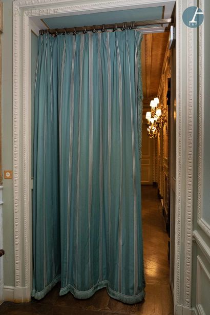 null From the House of Ladurée - Salon Castiglione.

Pair of blue silk curtains with...