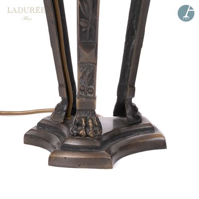 null From the House of Ladurée - Salon Paeva.

Pair of bronze lamps with black patina...