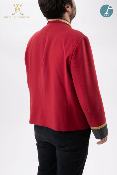 null From the Metropole Hotel (Brussels):
Red bellboy jacket, embroidered in gold...