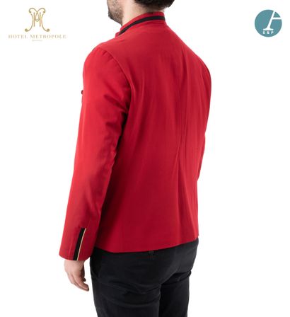 null From the Hotel Metropole (Brussels):
Red bellboy jacket, black braid, embroidered...