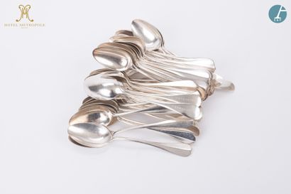 null From the Hotel Métropole (Brussels): 
Set of 50 silver plated soup spoons, single...
