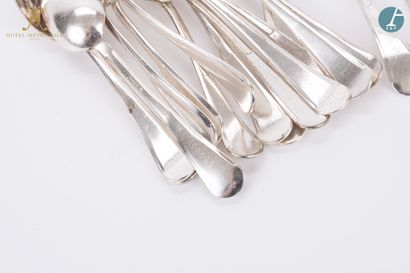 null From the Hotel Métropole (Brussels): 
Set of 14 soup spoons and 2 large forks,...