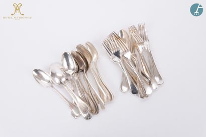 null From the Hotel Métropole (Brussels): 
Set of 14 soup spoons and 14 large forks...
