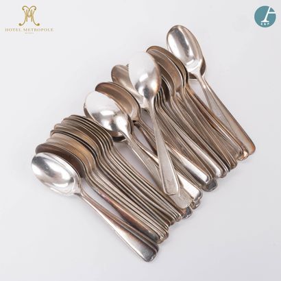 null From the Hotel Metropole (Brussels): 
Set of 40 silver plated soup spoons (some...
