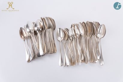null From the Hotel Métropole (Brussels): 
Set of 36 silver plated soup spoons (some...