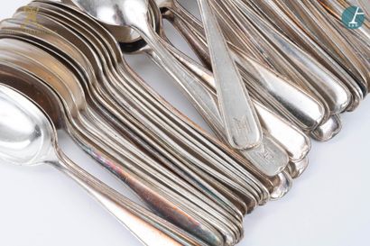 null From the Hotel Metropole (Brussels): 
Set of 40 silver plated soup spoons (some...