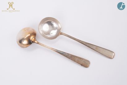 null From the Hotel Métropole (Brussels): 
Set of two silver plated ladles (used...